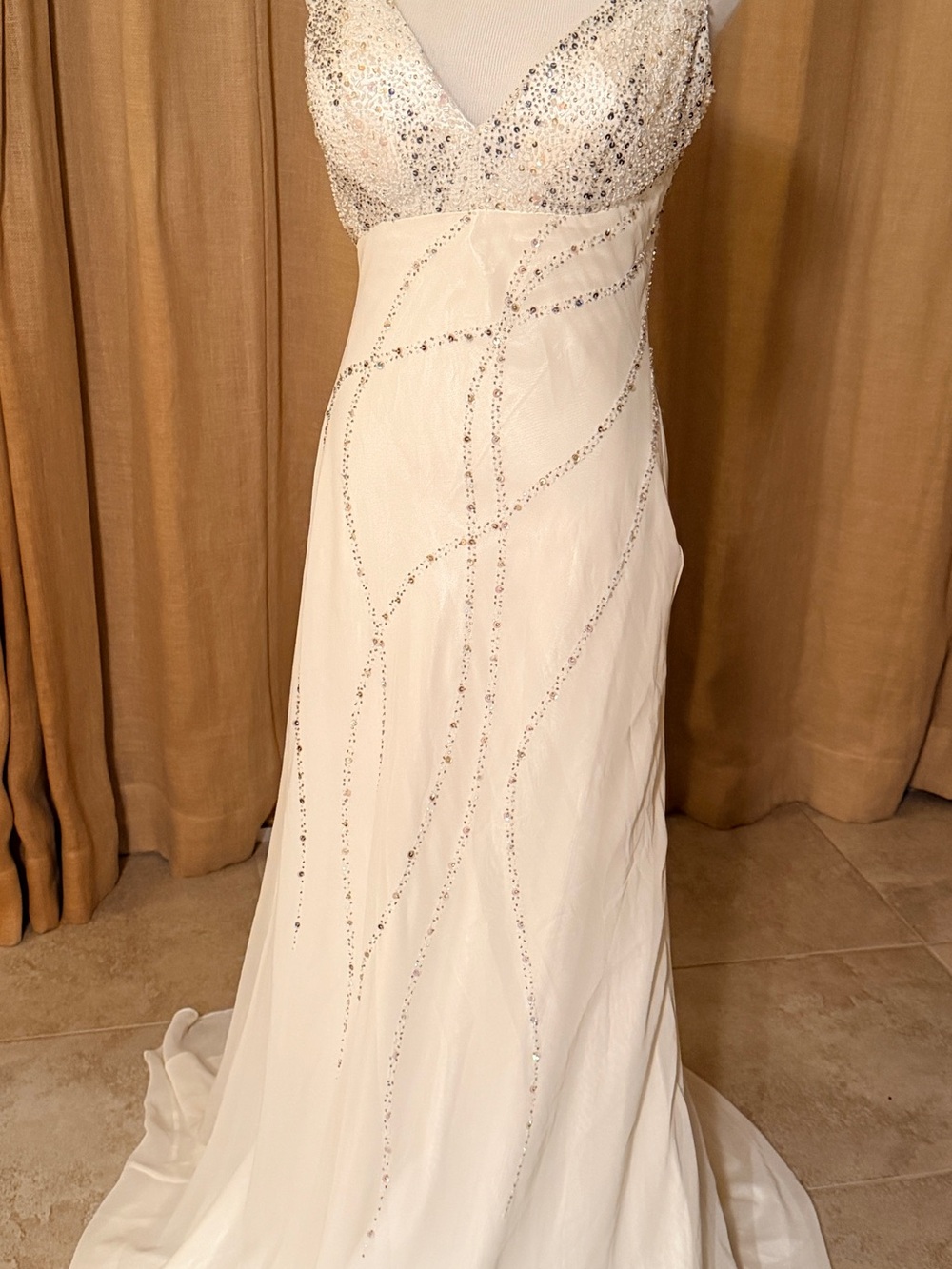 Ivory Beaded V-Neck Wedding Gown